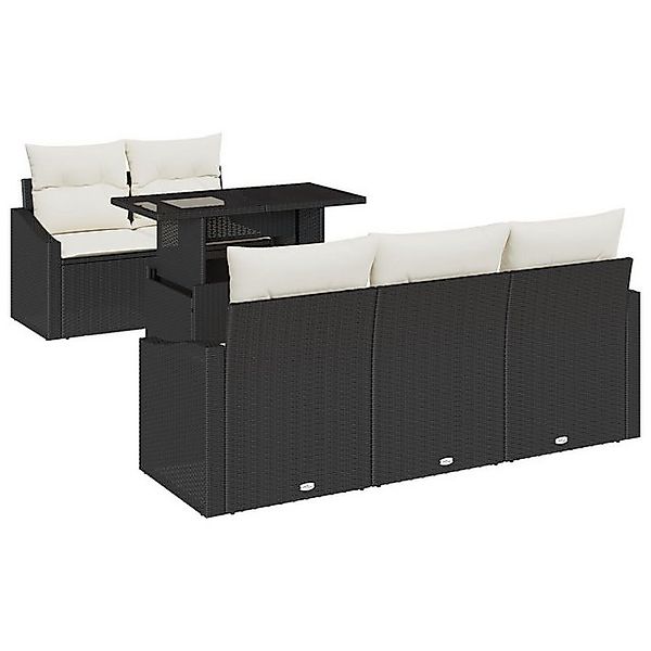 vidaXL Loungesofa 6-teiliges Garten-Sofa-Set mit Kissen Schwarz Poly Rattan günstig online kaufen