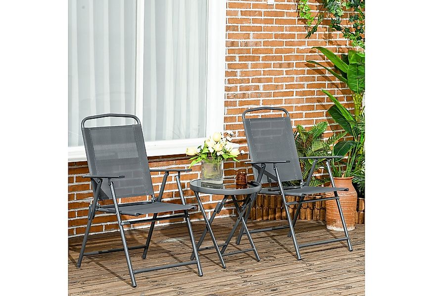 Outsunny Balkonset 3-teilig, aus Metall, mit klappbar Glastisch, Gartenstüh günstig online kaufen