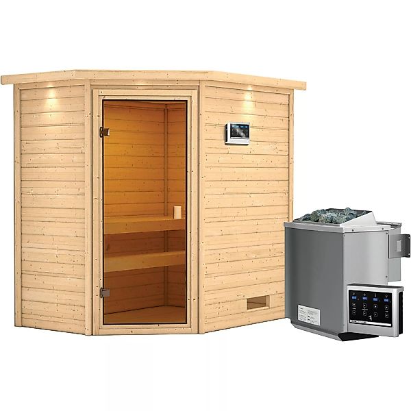 Woodfeeling Sauna Jella inkl. 9 kW Bio-Ofen mit ext. Strg., LED-Dachkranz günstig online kaufen