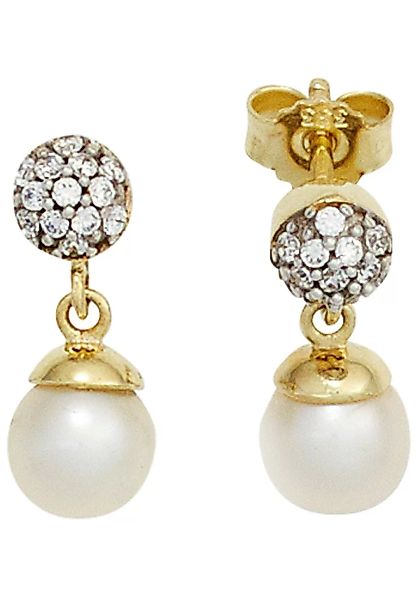 JOBO Perlenohrringe, 333 Gold bicolor 2 Süßwasser Perlen und Zirkonia günstig online kaufen