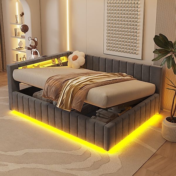 OKWISH Schlafsofa Polsterbett 140x200 mit LED,USB günstig online kaufen