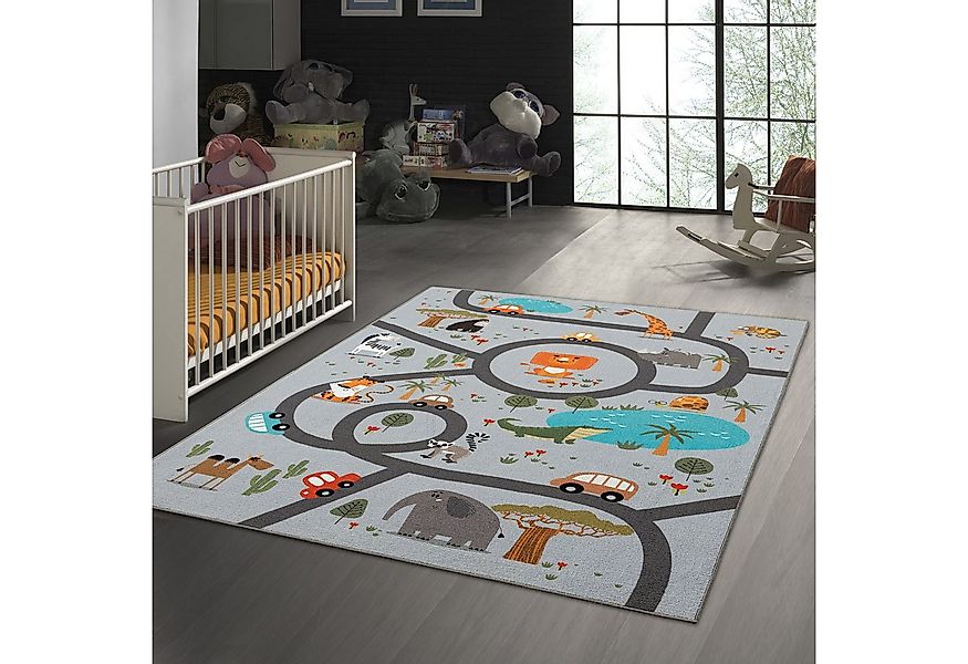 TeppichHome24 Kinderteppich Rutschfester Kinder-Straßenteppich mit Tieren g günstig online kaufen