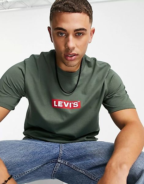 Levi's – Locker geschnittenes T-Shirt in Grün mit Logobox auf der Brust günstig online kaufen