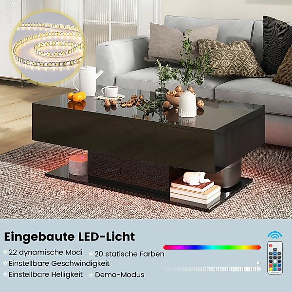 COSTWAY Couchtisch, LED, Hochglanz, 20 Farbeneinstellbar günstig online kaufen
