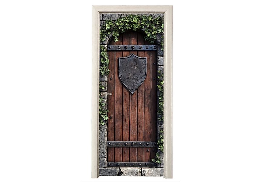 MuchoWow Türtapete Schlosstür - Braun - Stein - Holz - Efeu, Matt, bedruckt günstig online kaufen