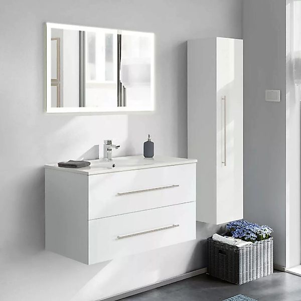 Badmöbel-Set in weiß Hochglanz HELLA-02 mit breitem Waschbecken B/H/T ca. 1 günstig online kaufen