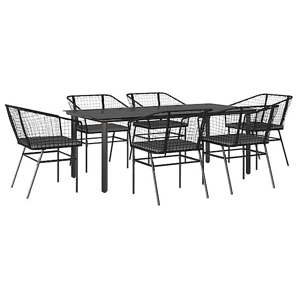 vidaXL 7-Tlg Garten-Essgruppe mit Kissen Schwarz Poly Rattan Glas 3334602 günstig online kaufen
