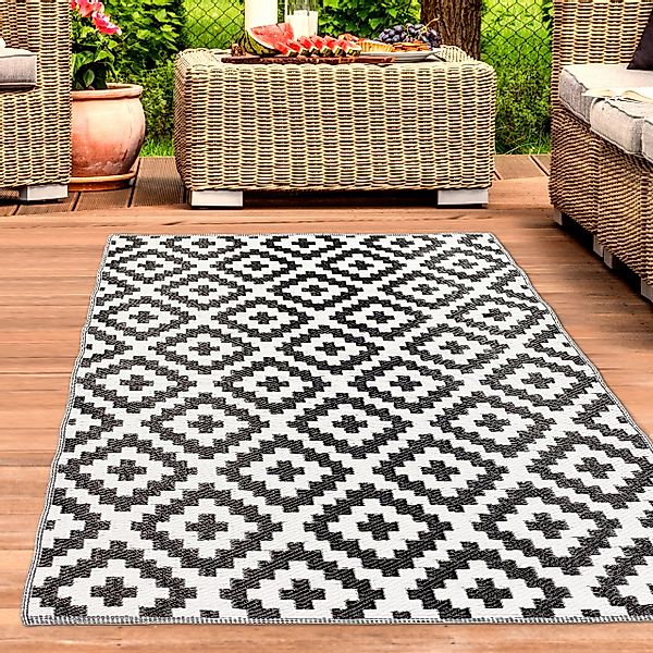 Carpetia Outdoorteppich Strapazierfähiger Ethno-Outdoor-Teppich in schwarz günstig online kaufen