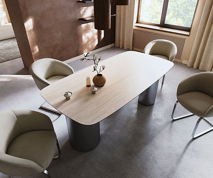 Esstisch Edge Boot 200x100 Keramik Laminam® Travertino Bianco Creme-Weiß Tr günstig online kaufen