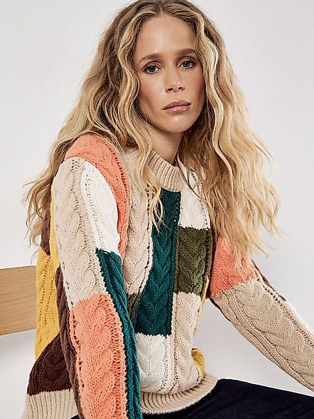 Apricot Strickpullover Zopfpullover im Color-Block-Design günstig online kaufen