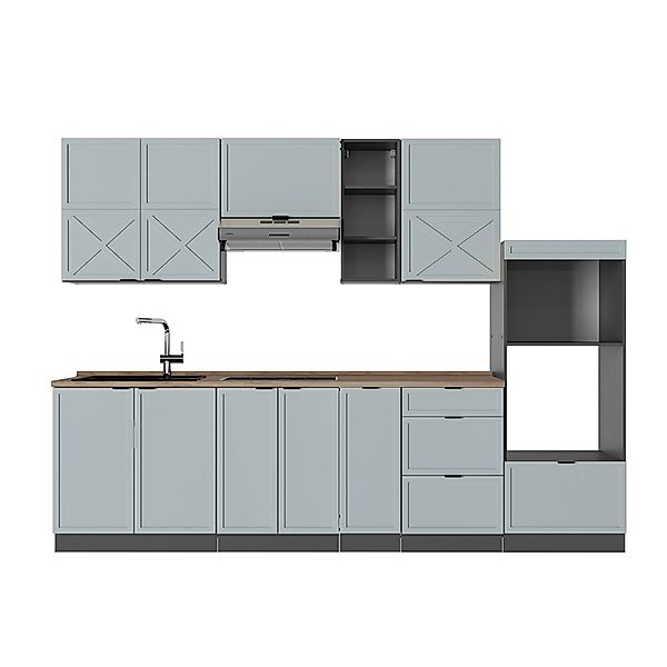 Vicco Fame-Line Küchenzeile Hellblau-grau/Anthrazit 280 cm AP Eiche günstig online kaufen
