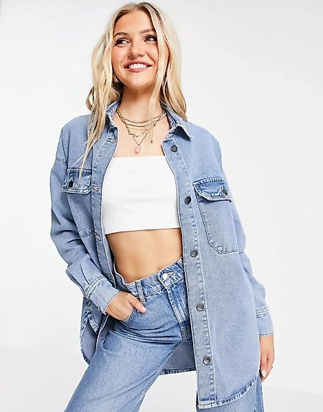 JDY – Jeanshemd in blauer Waschung mit Taschendetail günstig online kaufen