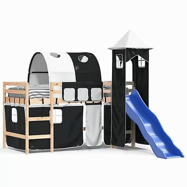 vidaXL Kinderbett Kinderhochbett mit Turm Weiß Schwarz 80x200 cm Kiefernhol günstig online kaufen