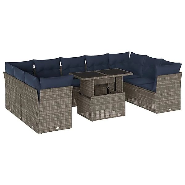 vidaXL 10-Tlg Gartensofa-Set mit Kissen Grau Polyrattan 3266821 günstig online kaufen