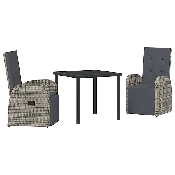 vidaXL Garten Essgruppe mit Kissen 3-Tlg Grau Poly Rattan 3379485 günstig online kaufen