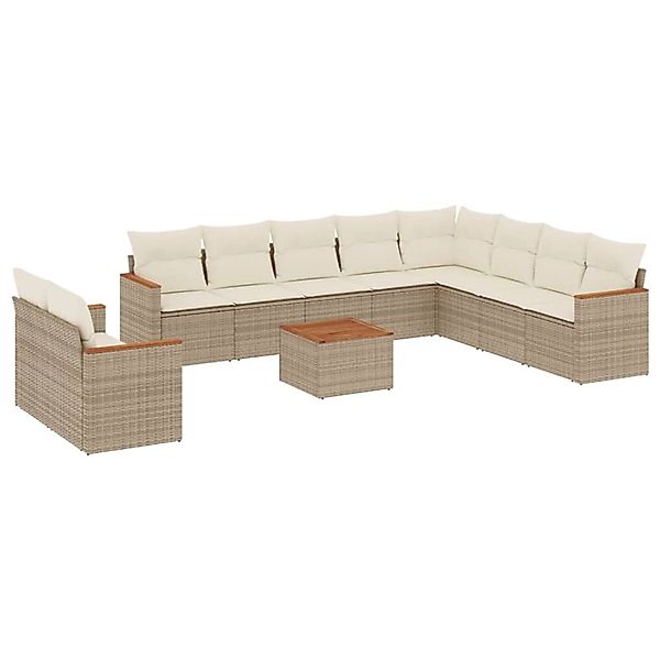 vidaXL 11-Tlg Garten-Sofagarnitur mit Kissen Beige Poly Rattan 3226121 günstig online kaufen