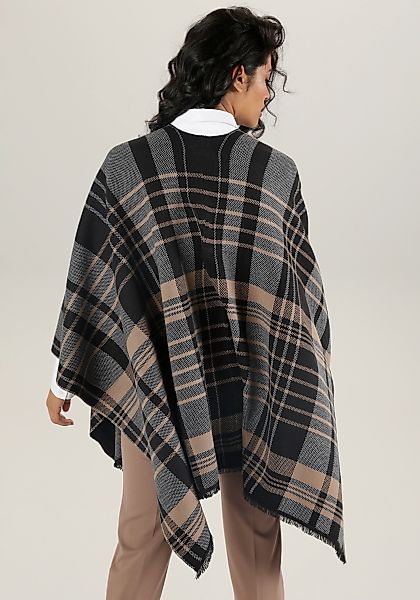 Aniston SELECTED Strickponcho, mit Karo-Muster und Fransen günstig online kaufen