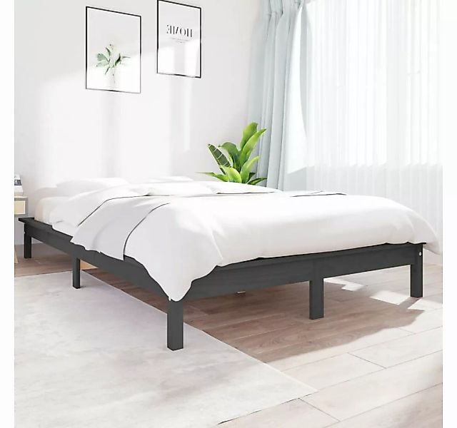 furnicato Bett Massivholzbett Grau 200x200 cm Kiefer günstig online kaufen