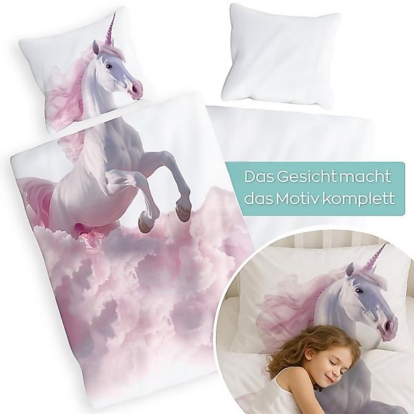 Carpe Sonno Kinderbettwäsche 135 x 200 Mädchen Einhorn Kinder Bettwäsche Pf günstig online kaufen