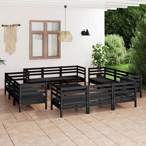 13-tlg. Garten-lounge-set Schwarz Massivholz Kiefer günstig online kaufen