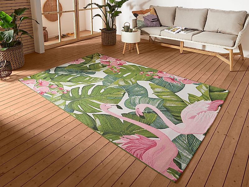 HANSE Home Outdoorteppich »Tropical Flamingo«, rechteckig, 3 mm Höhe, In-& günstig online kaufen