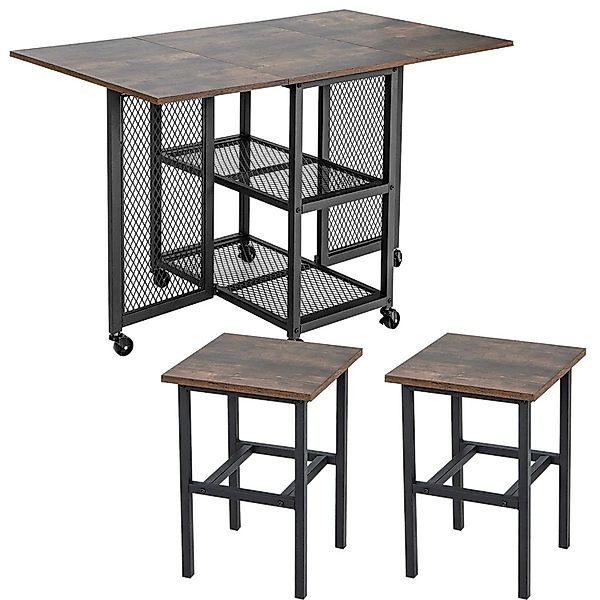 Costway Klappbarer Küchentisch Auf Rollen mit 2 Hockern & 2 Regalen günstig online kaufen