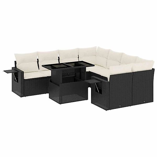vidaXL 9-Tlg Garten-Sofagarnitur mit Kissen Schwarz Poly Rattan 3267796 günstig online kaufen
