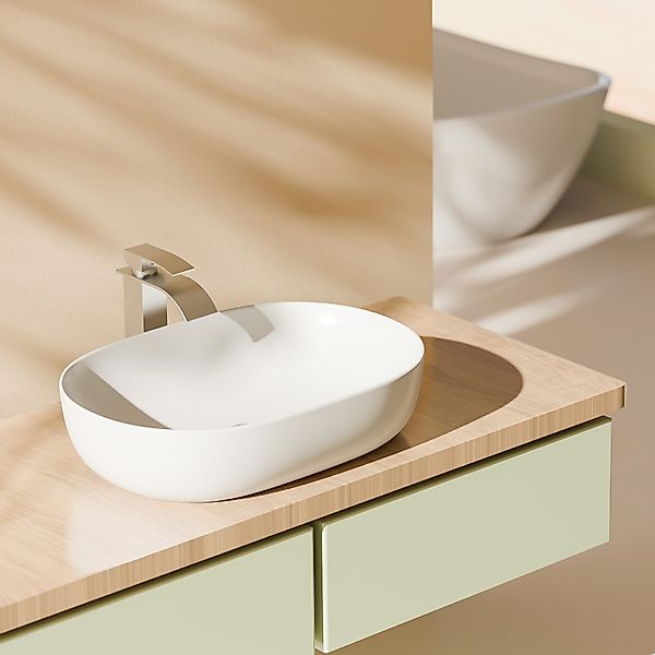 EMKE Aufsatzwaschbecken Waschbecken Oval Weiß mit günstig online kaufen