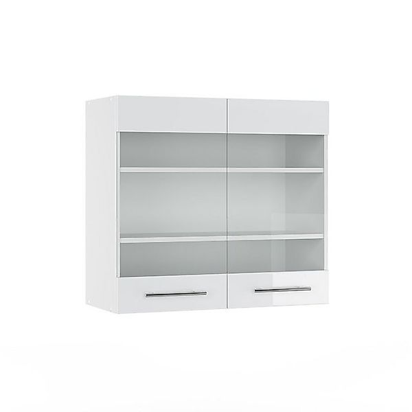Vicco Küchenglasschrank Fame-Line Glashängeschrank Weiß Hochglanz/Weiß 80 c günstig online kaufen