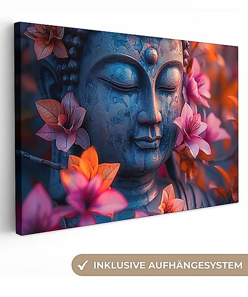 OneMillionCanvasses® Leinwandbild Buddha - Porträt - Blumen - Bild, Fotodru günstig online kaufen