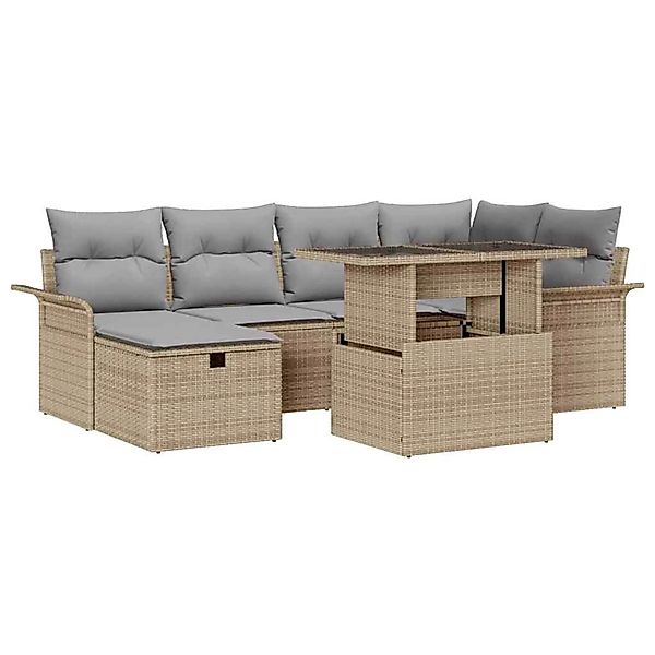 vidaXL Garten-Sofa-Set mit Kissen mit Speicher 7-Tlg Beige Poly Rattan 3359 günstig online kaufen