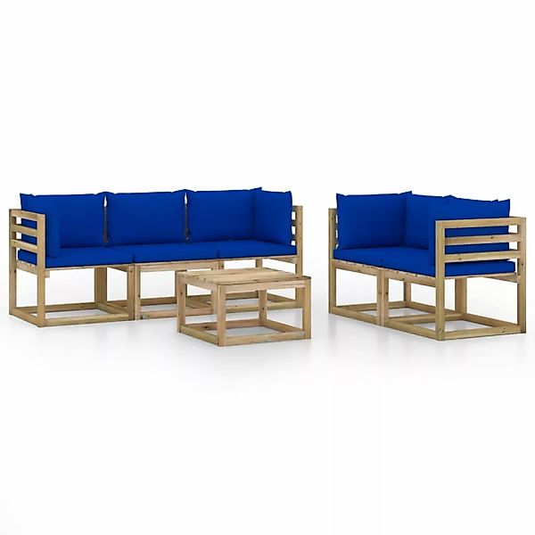 6-tlg. Garten-lounge-set Mit Blauen Kissen günstig online kaufen