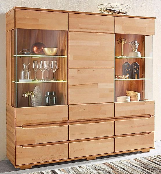 Home affaire Highboard "Vetro,150cm breit,40 cm tief,Fronten Massivholz,9 F günstig online kaufen
