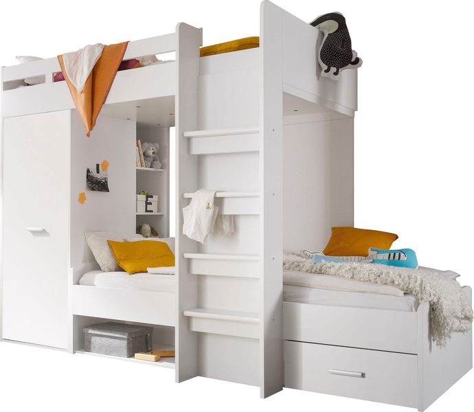 Begabino Hochbett "MAXI" mit 2 Liegeflächen, Kleiderschrank und Regalen günstig online kaufen