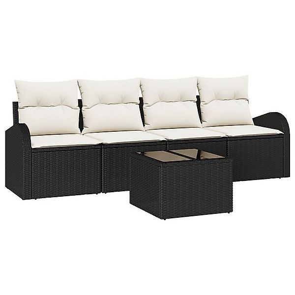 vidaXL Loungesofa 5-tlg. Garten-Sofagarnitur mit Kissen Schwarz Poly Rattan günstig online kaufen