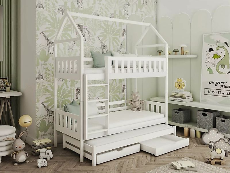 Deine Möbel 24 Etagenbett Hochbett Hausbett Kinderbett JERRY für 3 Kinder 9 günstig online kaufen