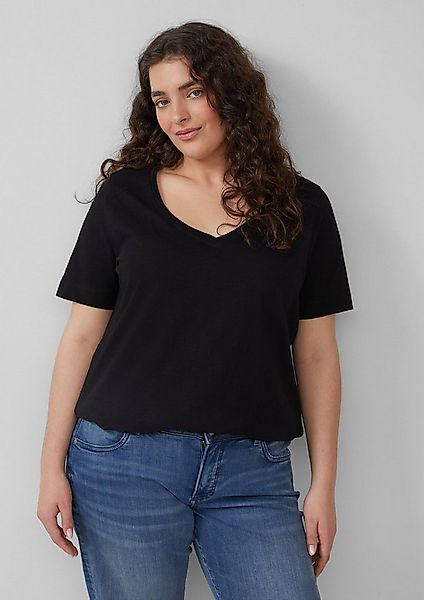 s.Oliver Kurzarmshirt T-Shirt T-Shirt aus Flammgarn mit V-Ausschnitt günstig online kaufen