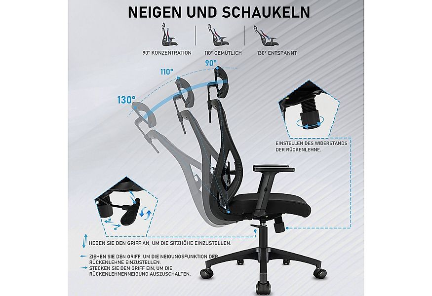 Durrafy Bürostuhl ergonomischer Stuhl,Schreibtischstuhl Atmungsaktiver Netz günstig online kaufen