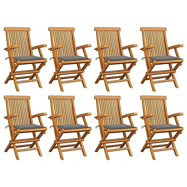 vidaXL Gartenstühle mit Grauen Kissen 8 Stk Massivholz Teak 3072890 günstig online kaufen