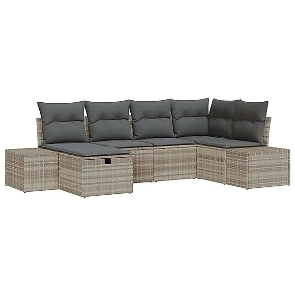 vidaXL 6-Teiliges Garten-Sofa-Set mit Kissen in Hellgrau aus Poly Rattan 33 günstig online kaufen