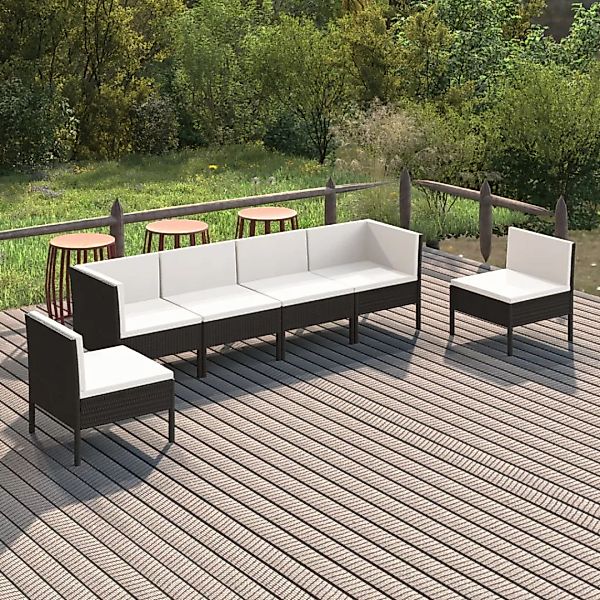 6-tlg. Garten-lounge-set Mit Auflagen Poly Rattan Schwarz günstig online kaufen