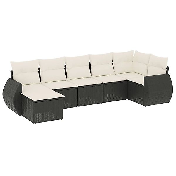 vidaXL 7-Tlg Garten-Sofagarnitur mit Kissen Schwarz Poly Rattan 3254013 günstig online kaufen