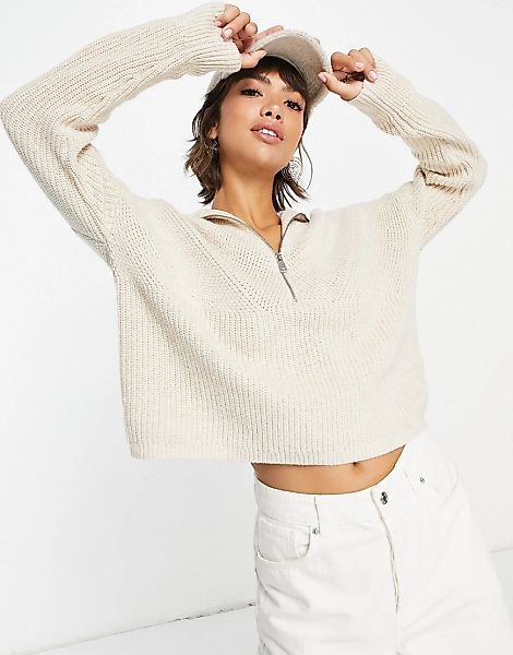 Whistles – Pullover mit Reißverschluss am Kragen in Hellbeige-Weiß günstig online kaufen
