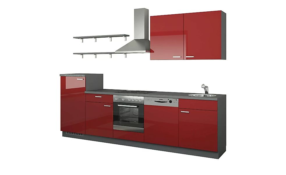 Küchenzeile mit Elektrogeräten - rot - 300 cm - Küchen > Küchenblöcke mit E günstig online kaufen