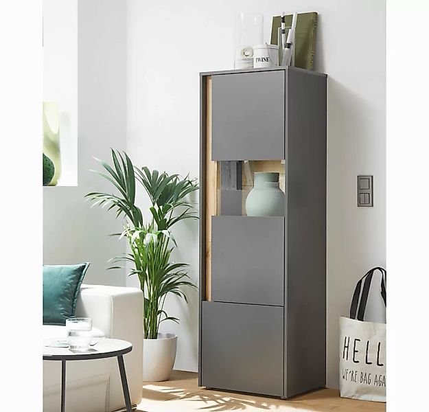 Lomadox Vitrine CRISP-61 Wotan Eiche Nb. 50/155/40 cm günstig online kaufen