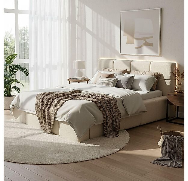 HOME DELUXE Polsterbett LED-Bett aus Teddy-Stoff mit Ablage GALA (140 x 200 günstig online kaufen