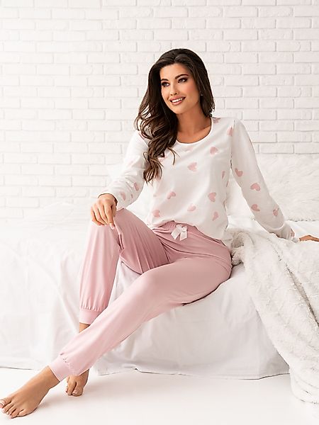 Donna Pyjama langarm Schlafanzug mit Herzchen günstig online kaufen