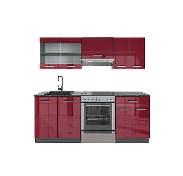 Vicco Küchenzeile R-Line, Rot Hochglanz/Anthrazit/Anthrazit, 200 cm, AP Ant günstig online kaufen