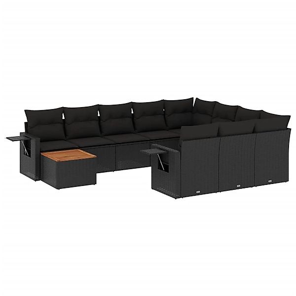 vidaXL 11-Tlg Garten-Sofagarnitur mit Kissen Schwarz Poly Rattan 3257077 günstig online kaufen