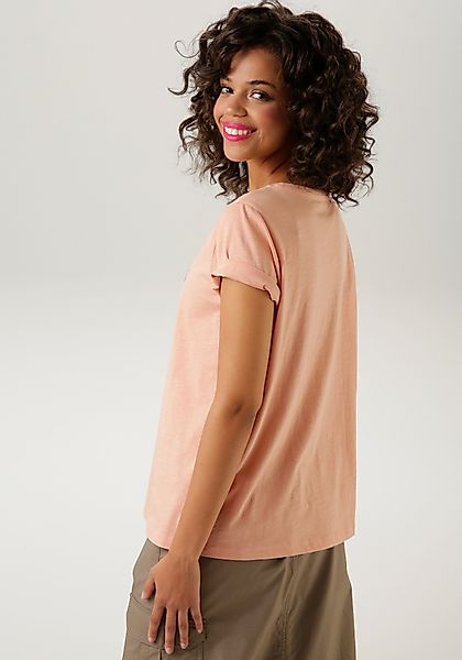 Aniston CASUAL T-Shirt mit blumigem Schriftzug günstig online kaufen